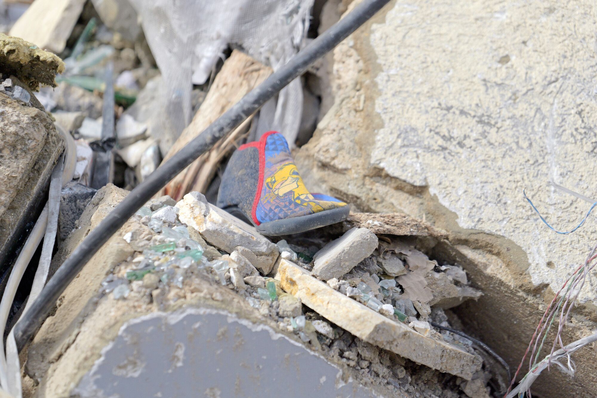 Child's slipper amid the rubble in Beirut  